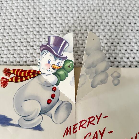Vintage 2 USA Full O Fun Mid Century Paper Pop Up Snowman Christmas Cards READ - Picture 5 of 5